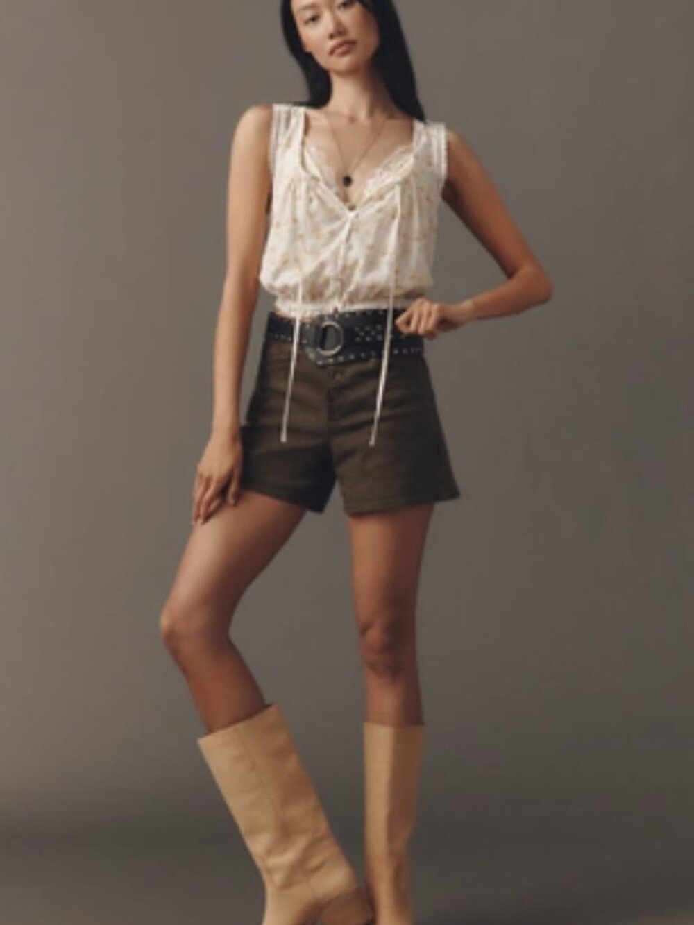 SANCTUARY X ANTHROPOLOGIE Luna Button Fly Denim Shorts, Olive Green,Size 29
